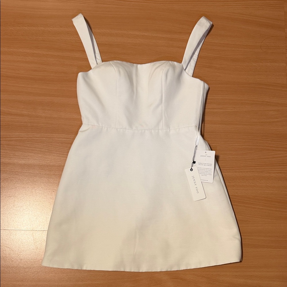 Jenny Yoo White Mini Dress with Straps Size 2 NWT Great Quality